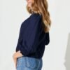 Top In Navy Cotton Linen
