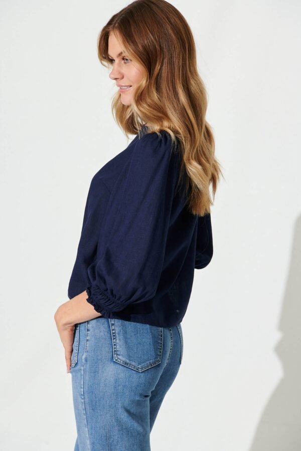 Top In Navy Cotton Linen