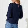 Top In Navy Cotton Linen