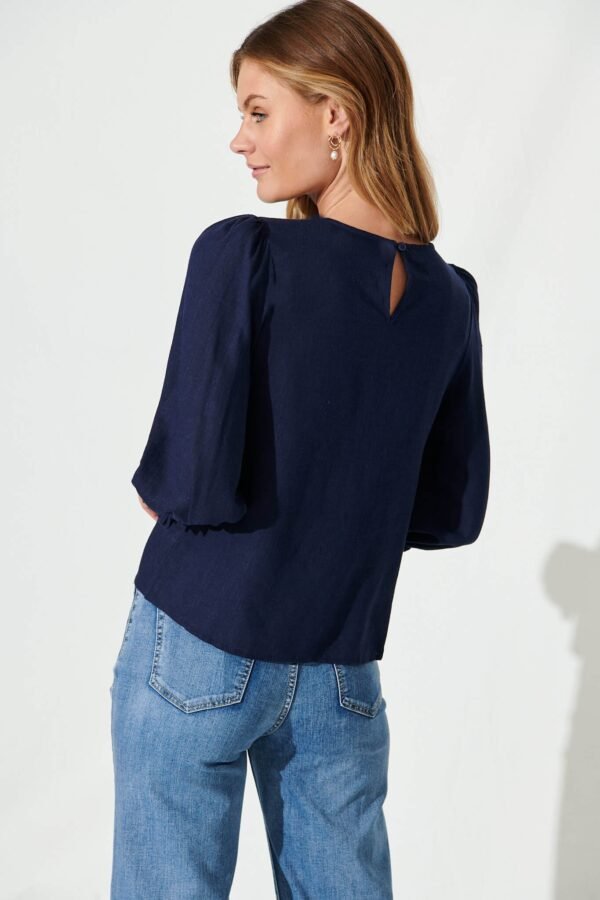 Top In Navy Cotton Linen