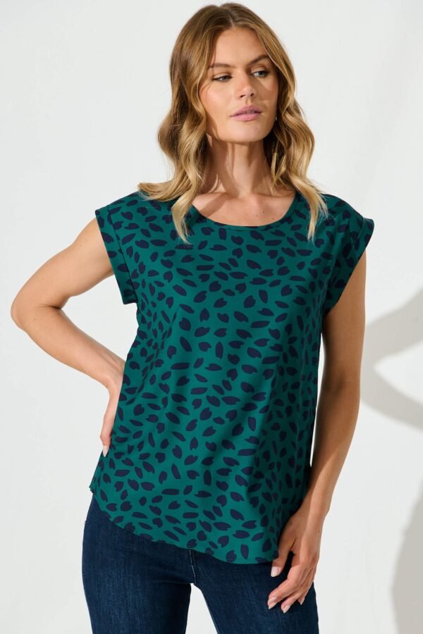 Top In Teal With Navy Leaf