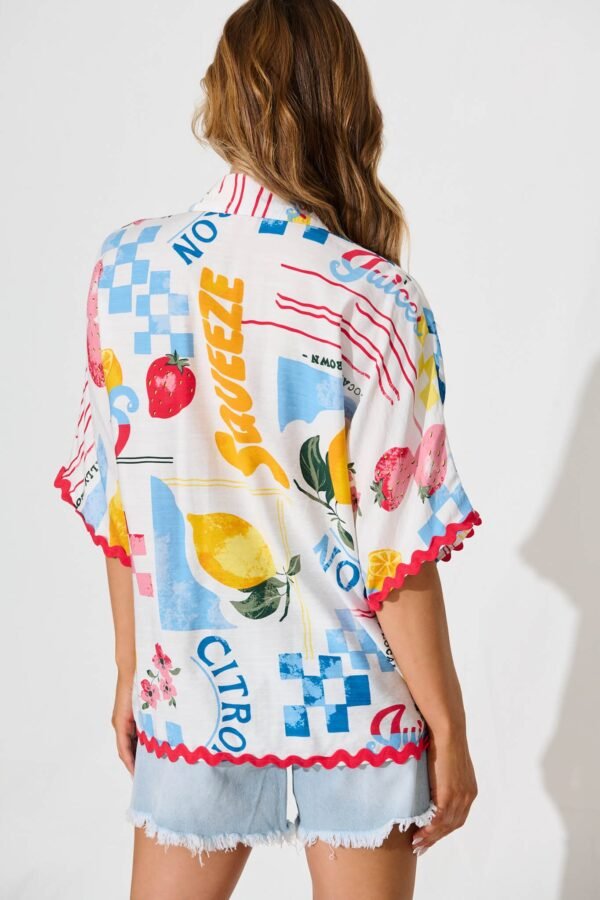 Shirt In White Lemon Print Ric Rac Trim