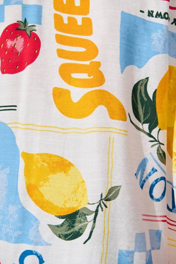 Shirt In White Lemon Print Ric Rac Trim